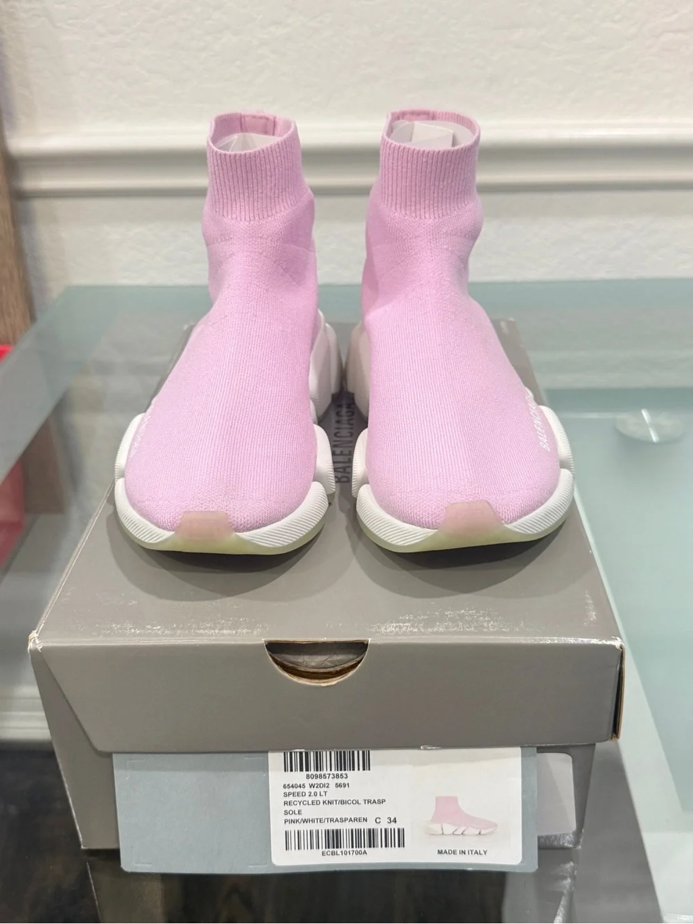 Balenciaga Pink Sock-Style Runner Sneakers with White Accents